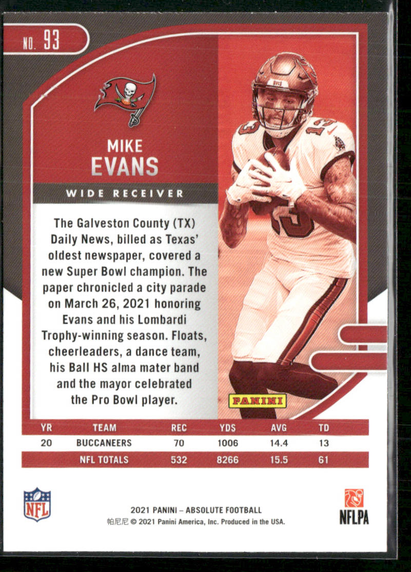 Mike Evans 2021 Panini Absolute Green #93 Tampa Bay Buccaneers