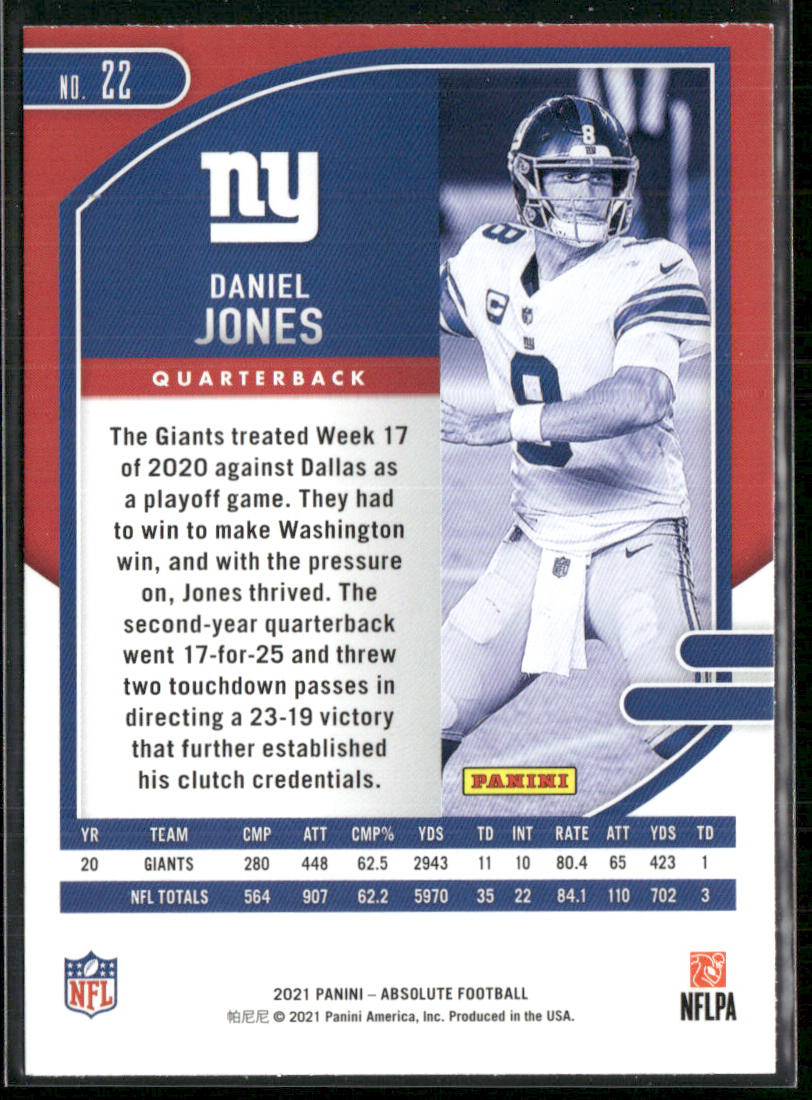 Daniel Jones 2021 Panini Absolute Green #22 New York Giants