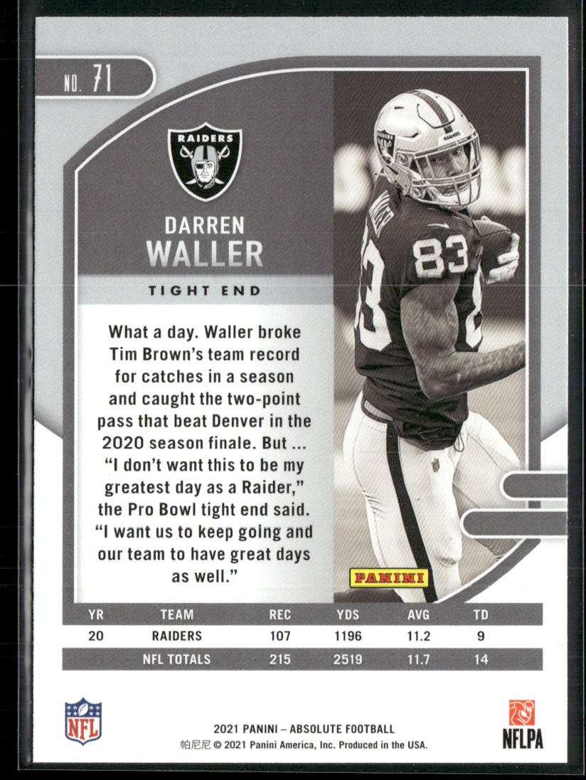 Darren Waller 2021 Panini Absolute Green #71 Las Vegas Raiders