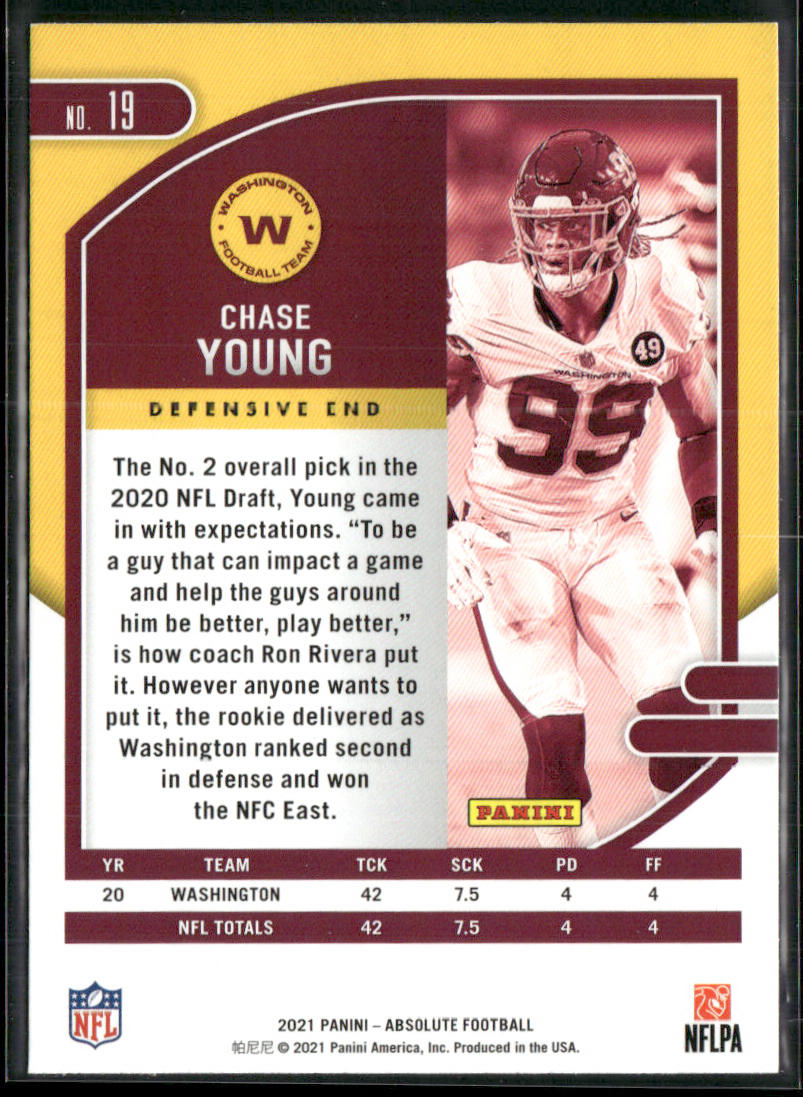 Chase Young 2021 Panini Absolute Green #19 Washington Football Team