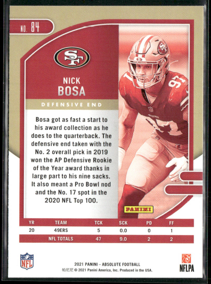 Nick Bosa 2021 Panini Absolute Green #84 San Francisco 49ers