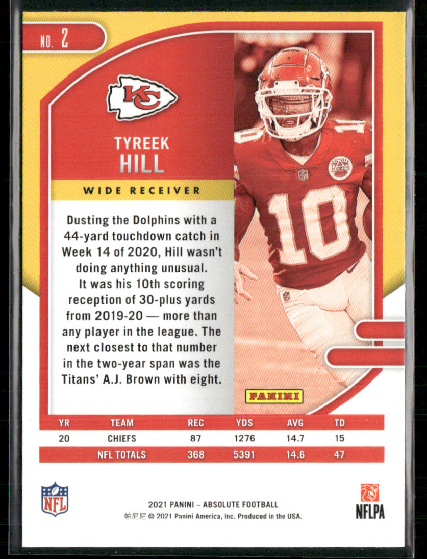 Tyreek Hill 2021 Panini Absolute Green #2 Kansas City Chiefs