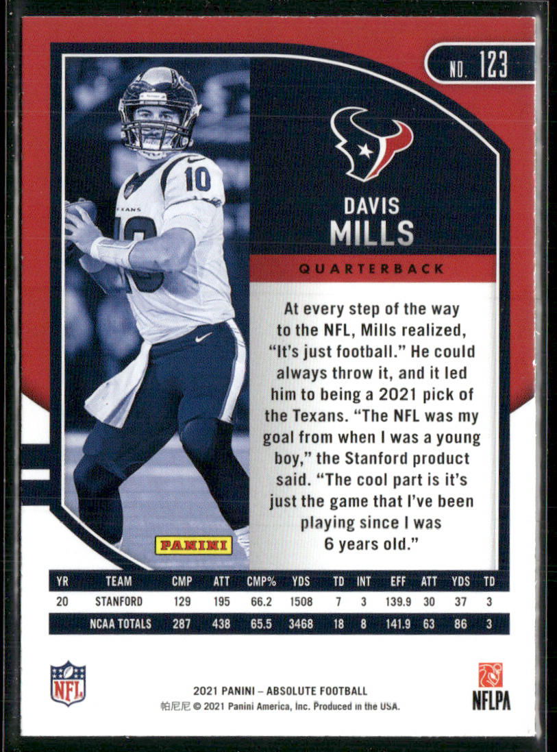 Davis Mills 2021 Panini Absolute Green #123 Houston Texans