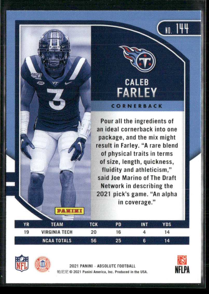 Caleb Farley 2021 Panini Absolute Green #144 Tennessee Titans