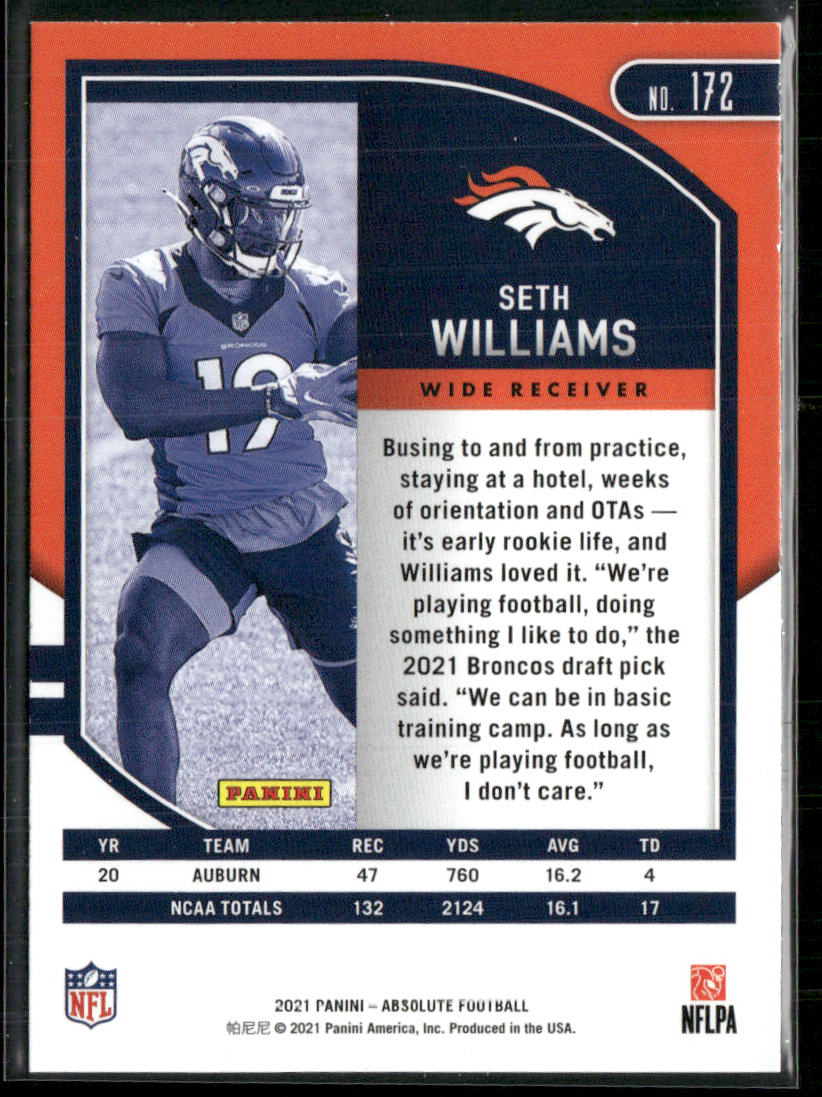 Seth Williams 2021 Panini Absolute Green #172 Denver Broncos