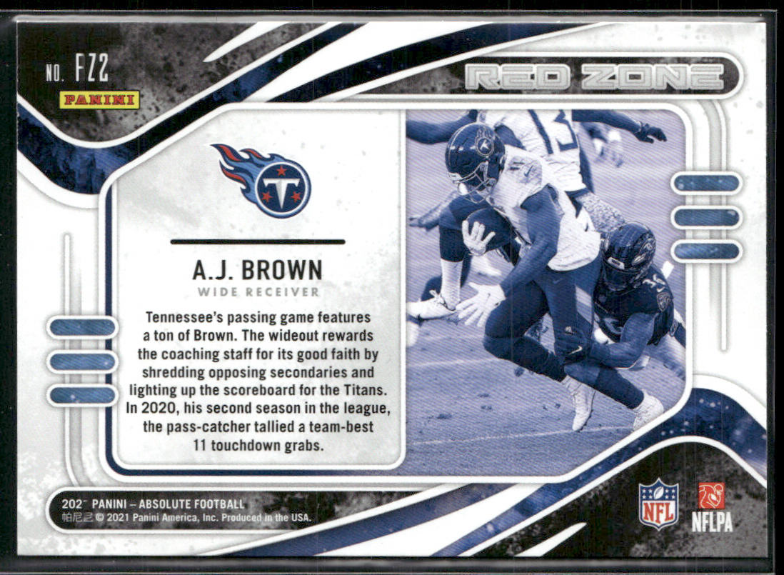 A.J. Brown 2021 Panini Absolute Red Zone #RZ2 Tennessee Titans