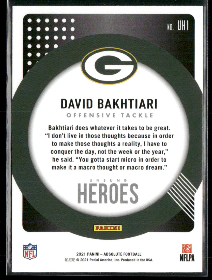 David Bakhtiari 2021 Panini Absolute Unsung Heroes #UH1 Green Bay Packers