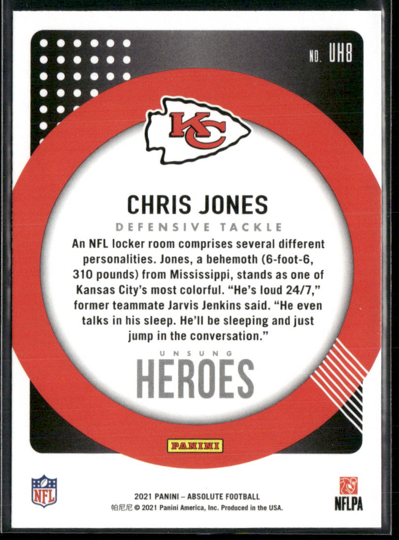 Chris Jones 2021 Panini Absolute Unsung Heroes #UH8 Kansas City Chiefs