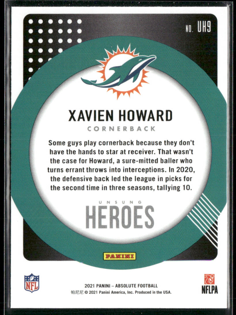 Xavien Howard 2021 Panini Absolute Unsung Heroes #UH9 Miami Dolphins
