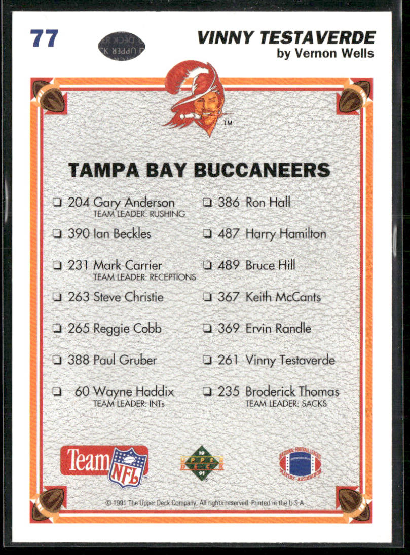 Vinny Testaverde 1991 Upper Deck #77 Tampa Bay Buccaneers