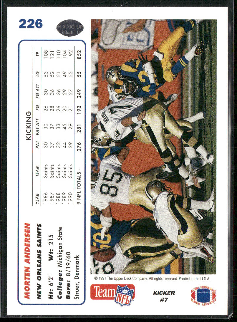 Morten Andersen 1991 Upper Deck #226c New Orleans Saints