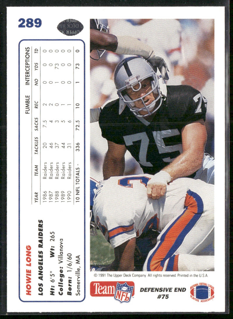 Howie Long 1991 Upper Deck #289b Los Angeles Raiders