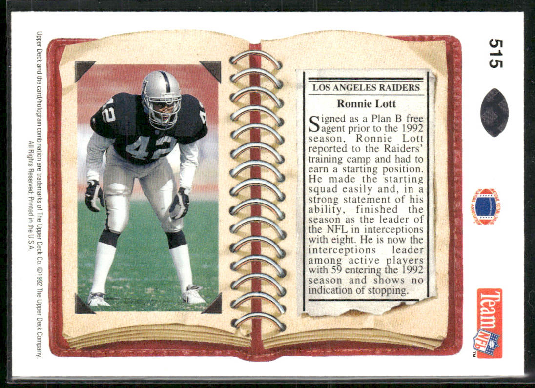 Ronnie Lott 1992 Upper Deck #515 Los Angeles Raiders