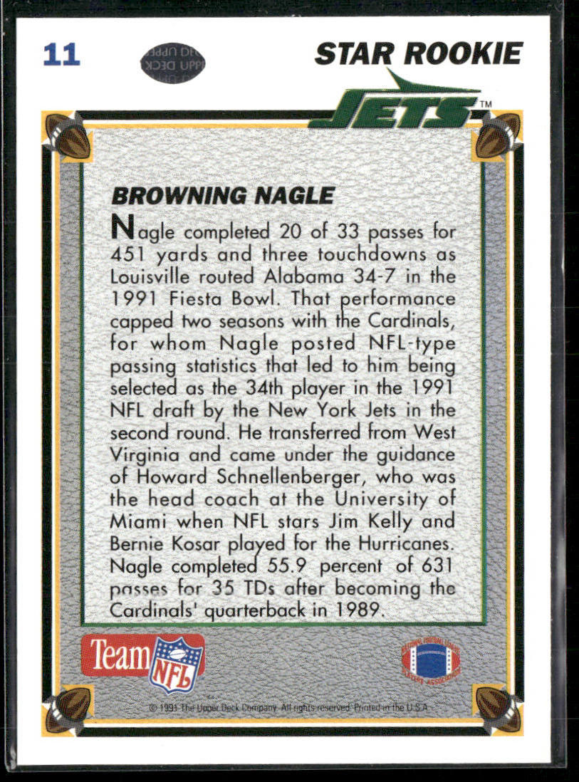 Browning Nagle 1991 Upper Deck #11 RC New York Jets