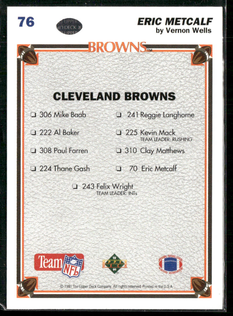 Eric Metcalf 1991 Upper Deck #76c Cleveland Browns