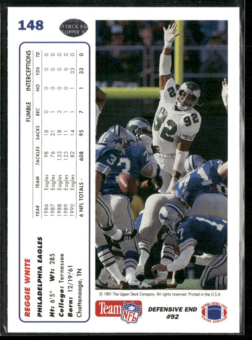 Reggie White 1991 Upper Deck #148b Philadelphia Eagles