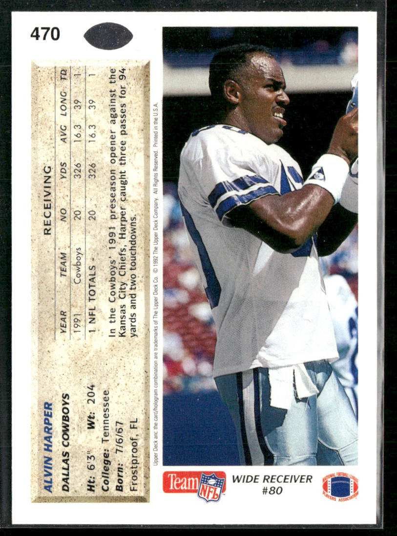 Alvin Harper 1992 Upper Deck #470 Dallas Cowboys