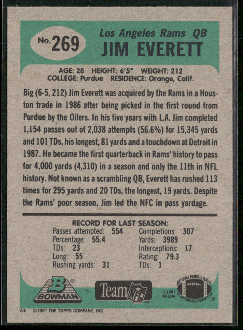 Jim Everett 1991 Bowman #269 Los Angeles Rams