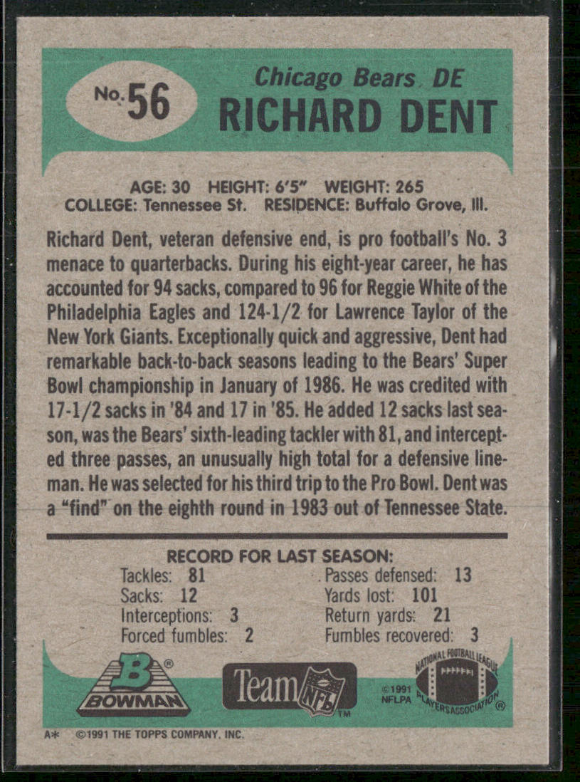 Richard Dent 1991 Bowman #56 Chicago Bears