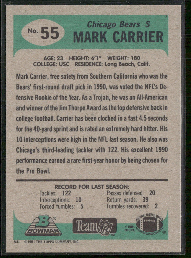 Mark Carrier 1991 Bowman #55 Chicago Bears