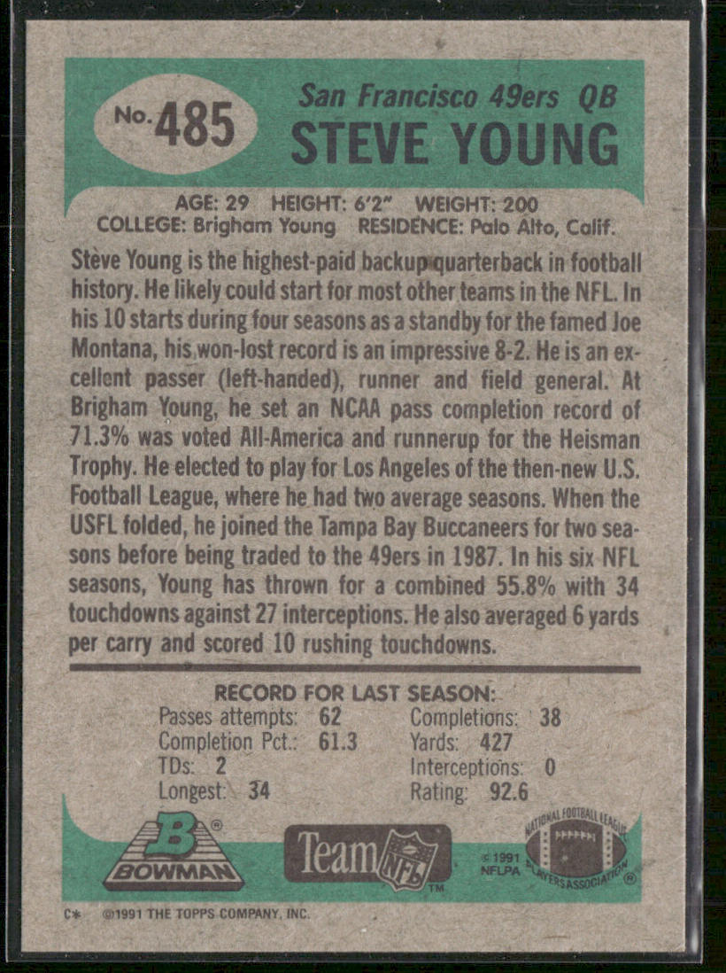 Steve Young 1991 Bowman #485 San Francisco 49ers