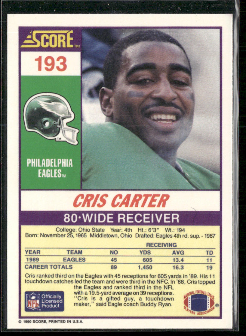 Cris Carter 1990 Score #193 Philadelphia Eagles