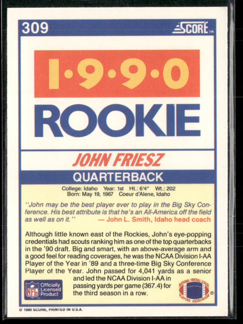 John Friesz 1990 Score #309 RC Idaho Vandals