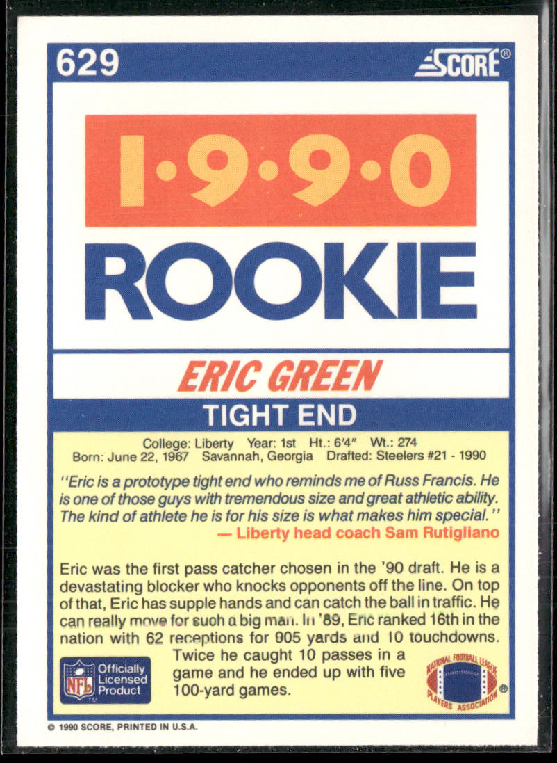 Eric Green 1990 Score #629 RC Liberty Flames