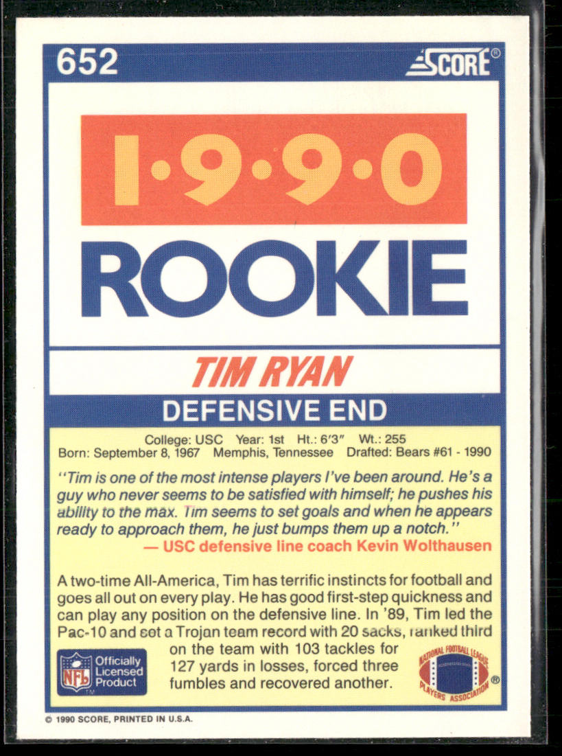 Tim Ryan 1990 Score #652 RC USC Trojans