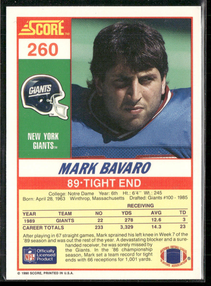 Mark Bavaro 1990 Score #260 New York Giants