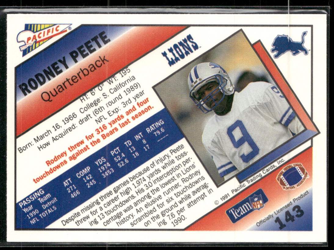 Rodney Peete 1991 Pacific #143 Detroit Lions