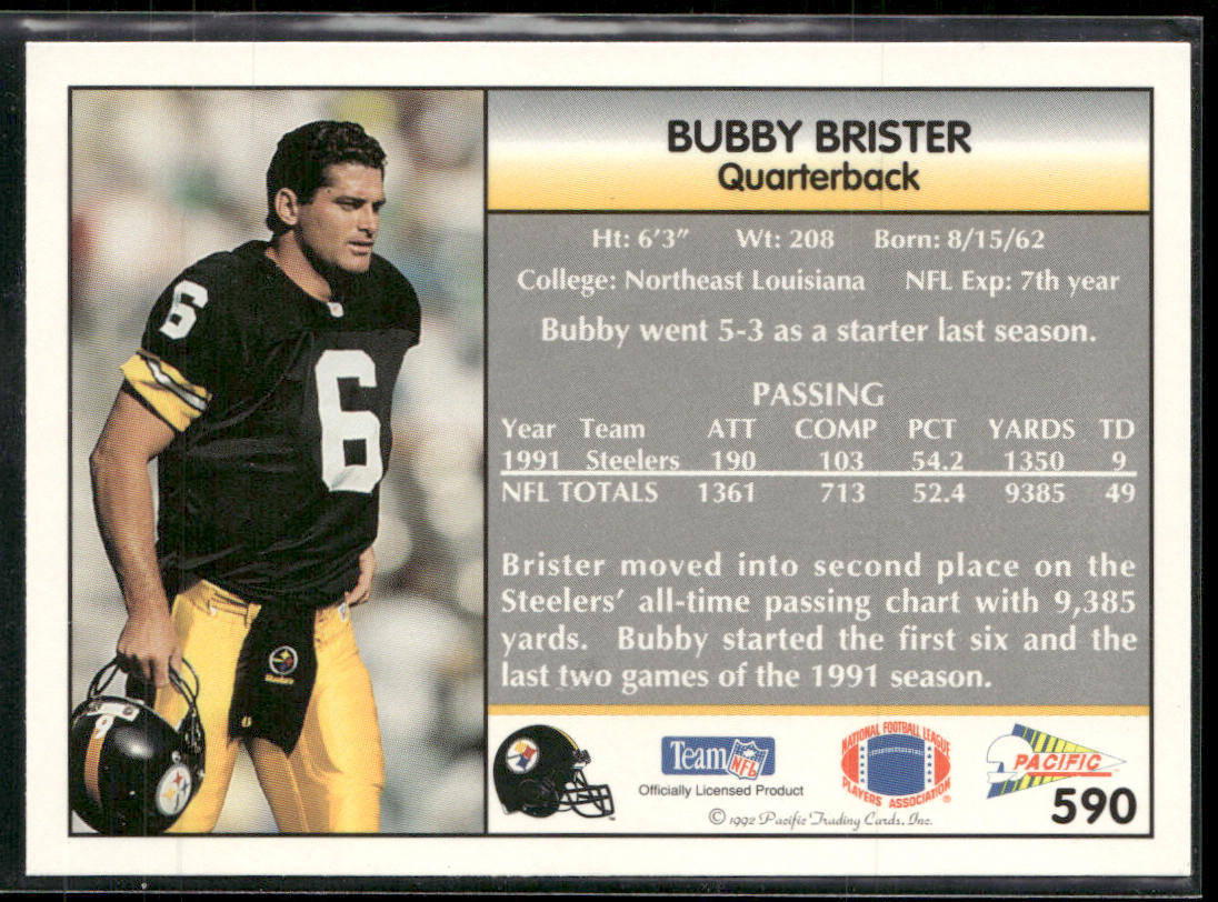 Bubby Brister 1992 Pacific #590 Pittsburgh Steelers