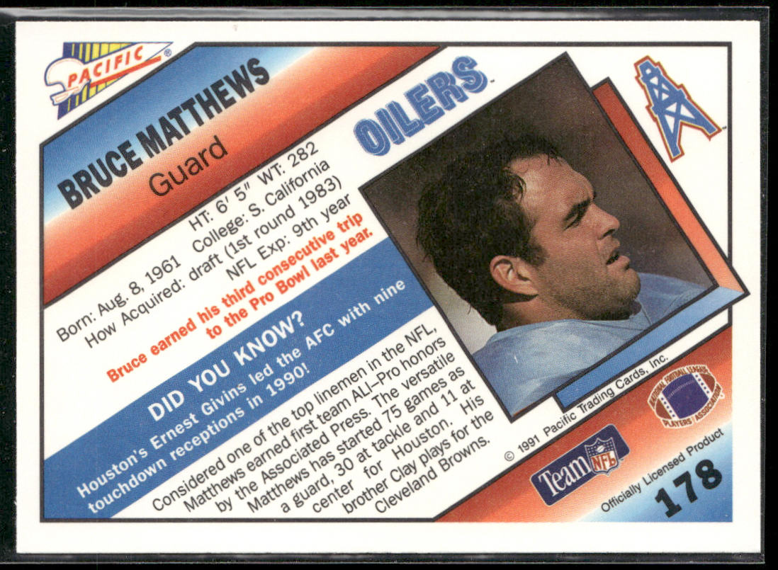 Bruce Matthews 1991 Pacific #178 Houston Oilers