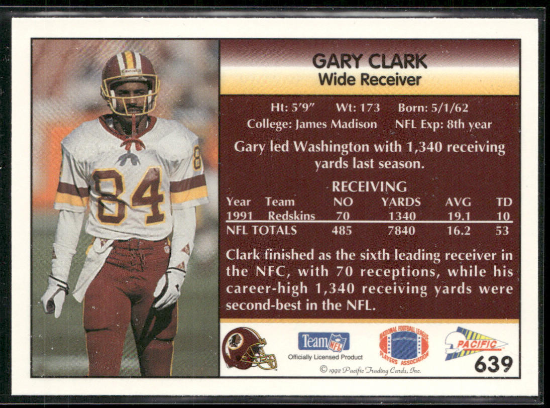 Gary Clark 1992 Pacific #639 Washington Redskins