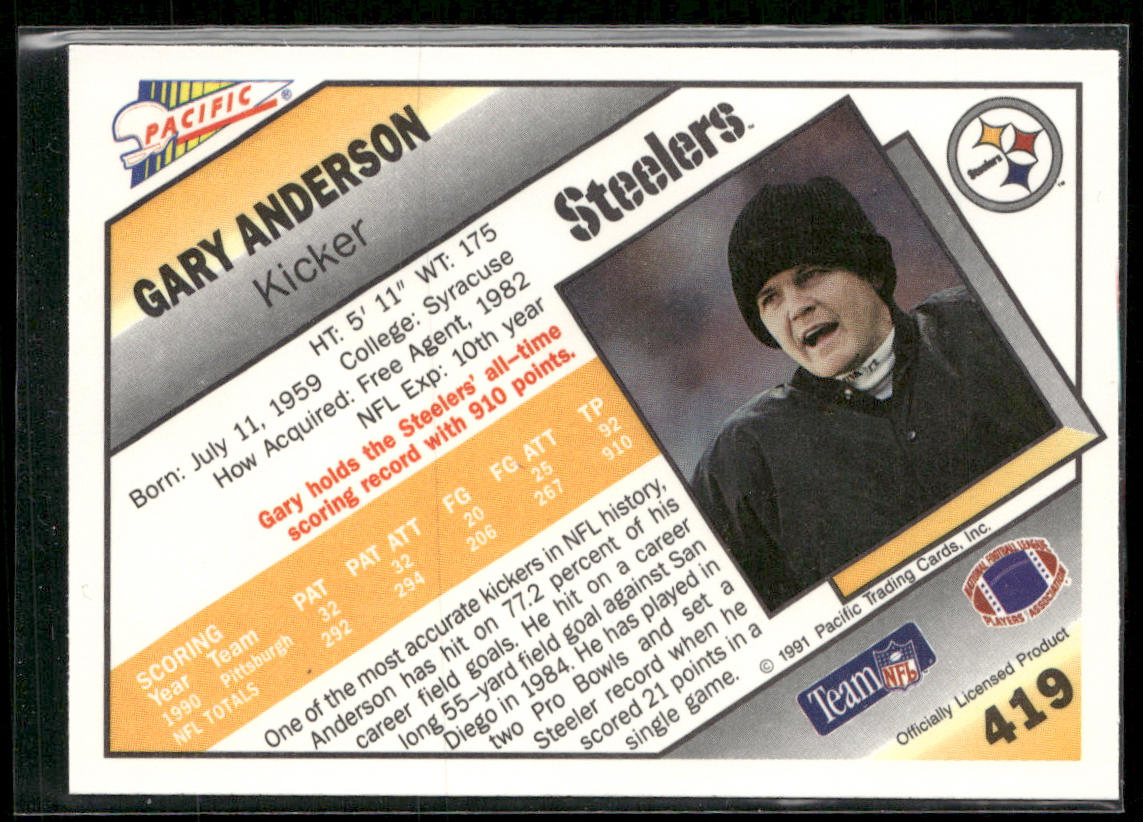 Gary Anderson 1991 Pacific #419 Pittsburgh Steelers