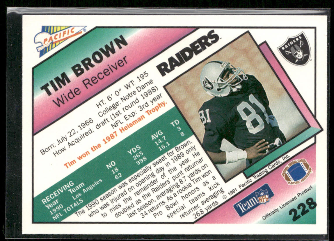 Tim Brown 1991 Pacific #228a Los Angeles Raiders