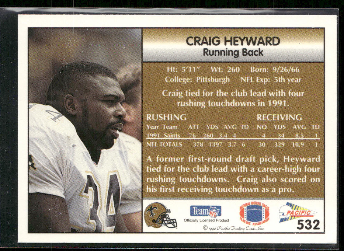 Craig Heyward 1992 Pacific #532 New Orleans Saints
