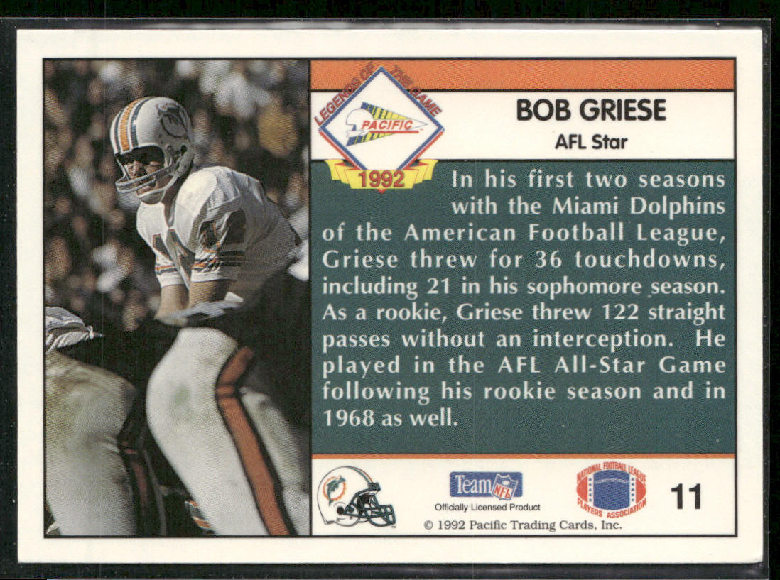 Bob Griese 1992 Pacific Bob Griese #11 Miami Dolphins