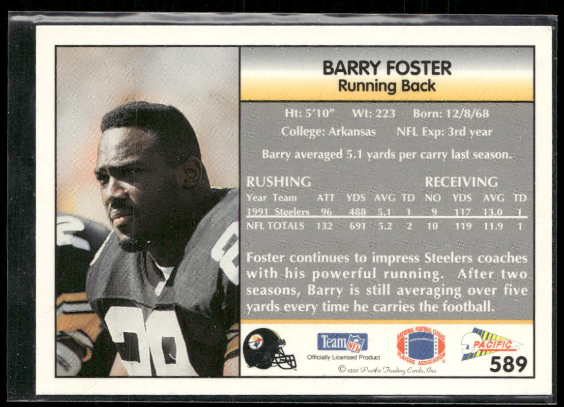 Barry Foster 1992 Pacific #589 Pittsburgh Steelers