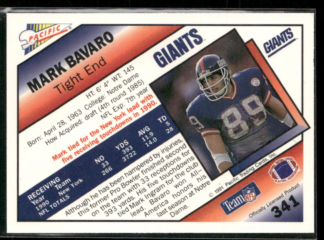 Mark Bavaro 1991 Pacific #341 New York Giants