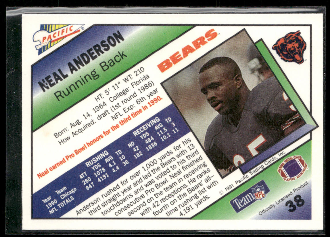Neal Anderson 1991 Pacific #38 Chicago Bears
