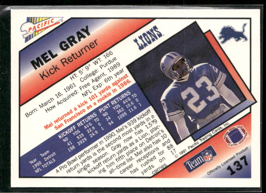 Mel Gray 1991 Pacific #137 Detroit Lions
