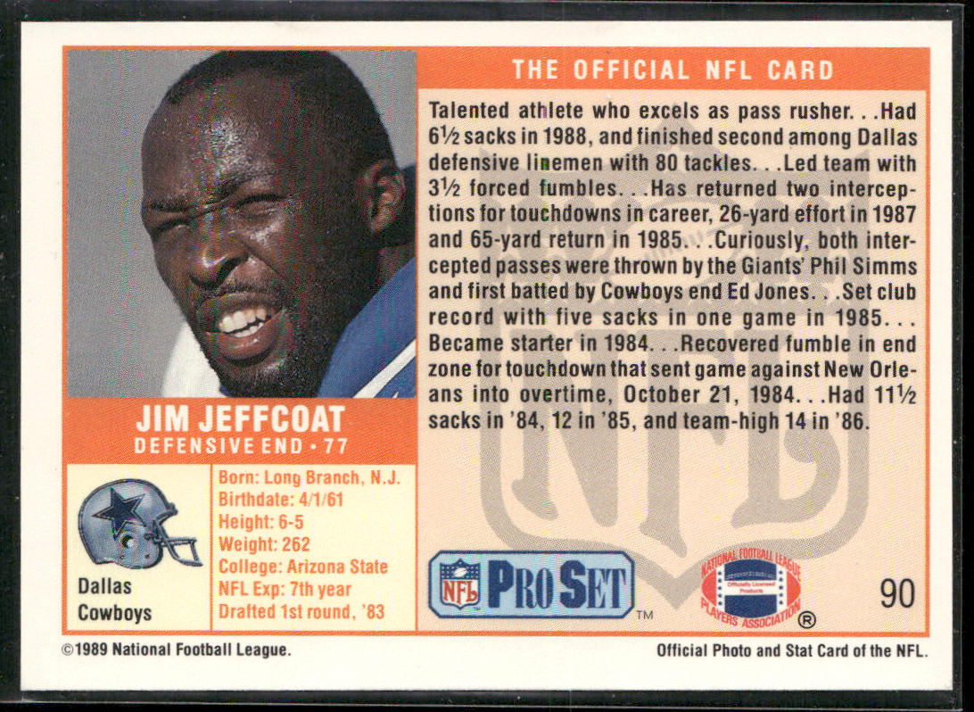 Jim Jeffcoat 1989 Pro Set #90 Dallas Cowboys
