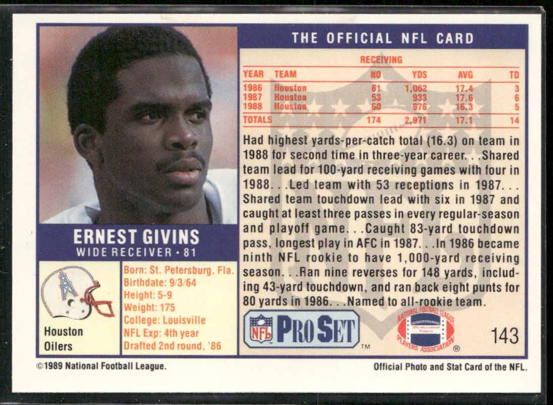 Ernest Givins 1989 Pro Set #143 Houston Oilers