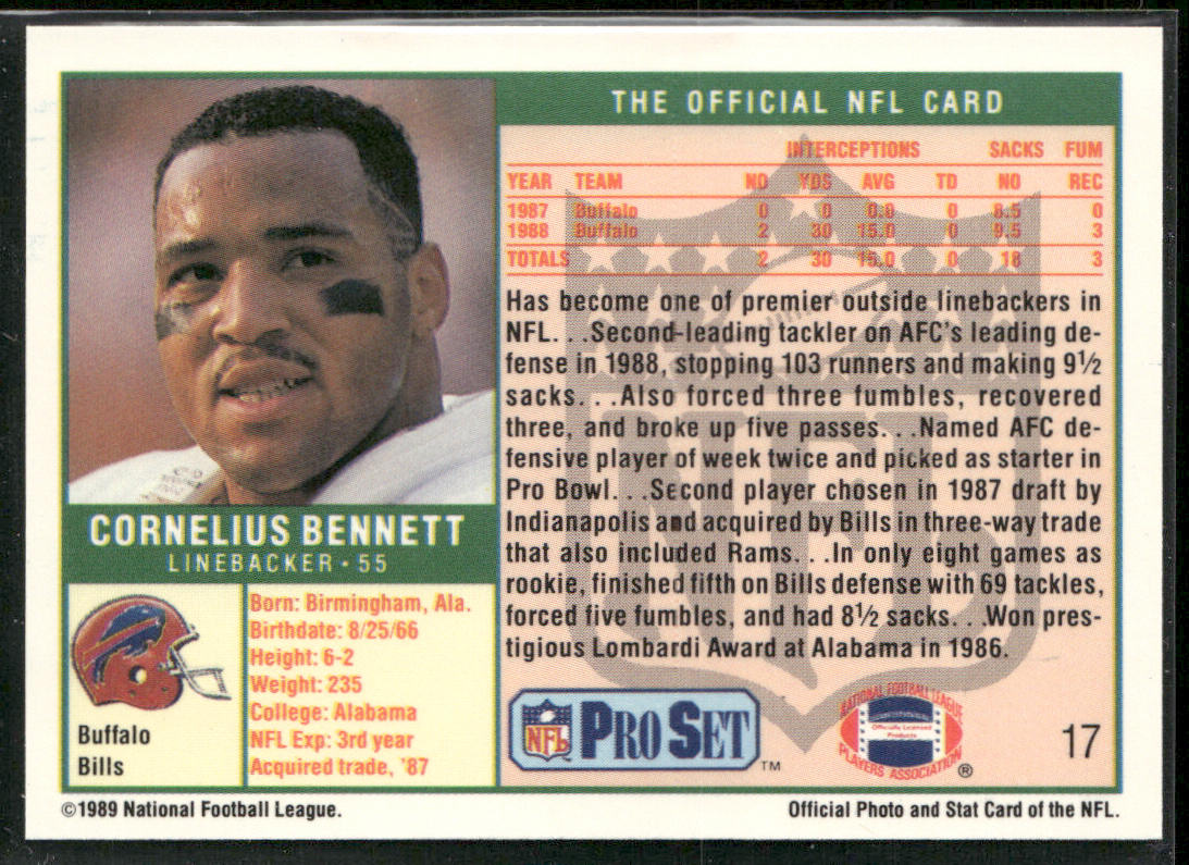 Cornelius Bennett 1989 Pro Set #17 Buffalo Bills