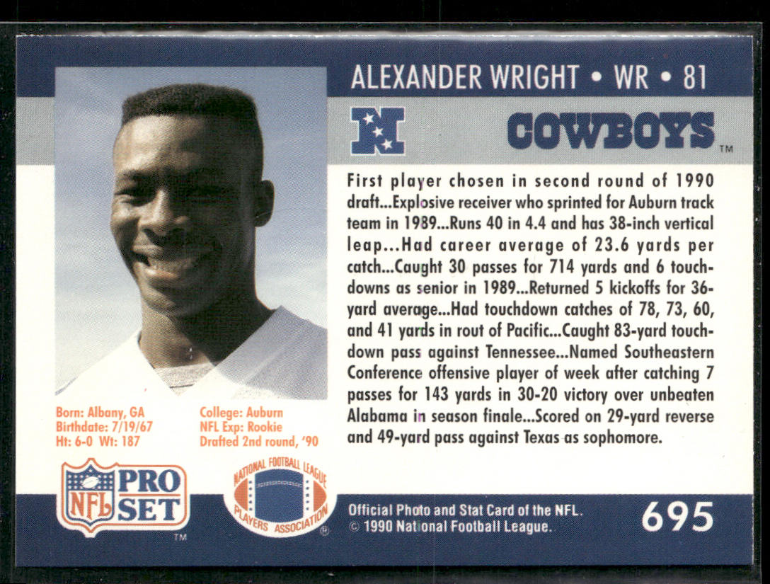 Alexander Wright 1990 Pro Set #695 RC Dallas Cowboys