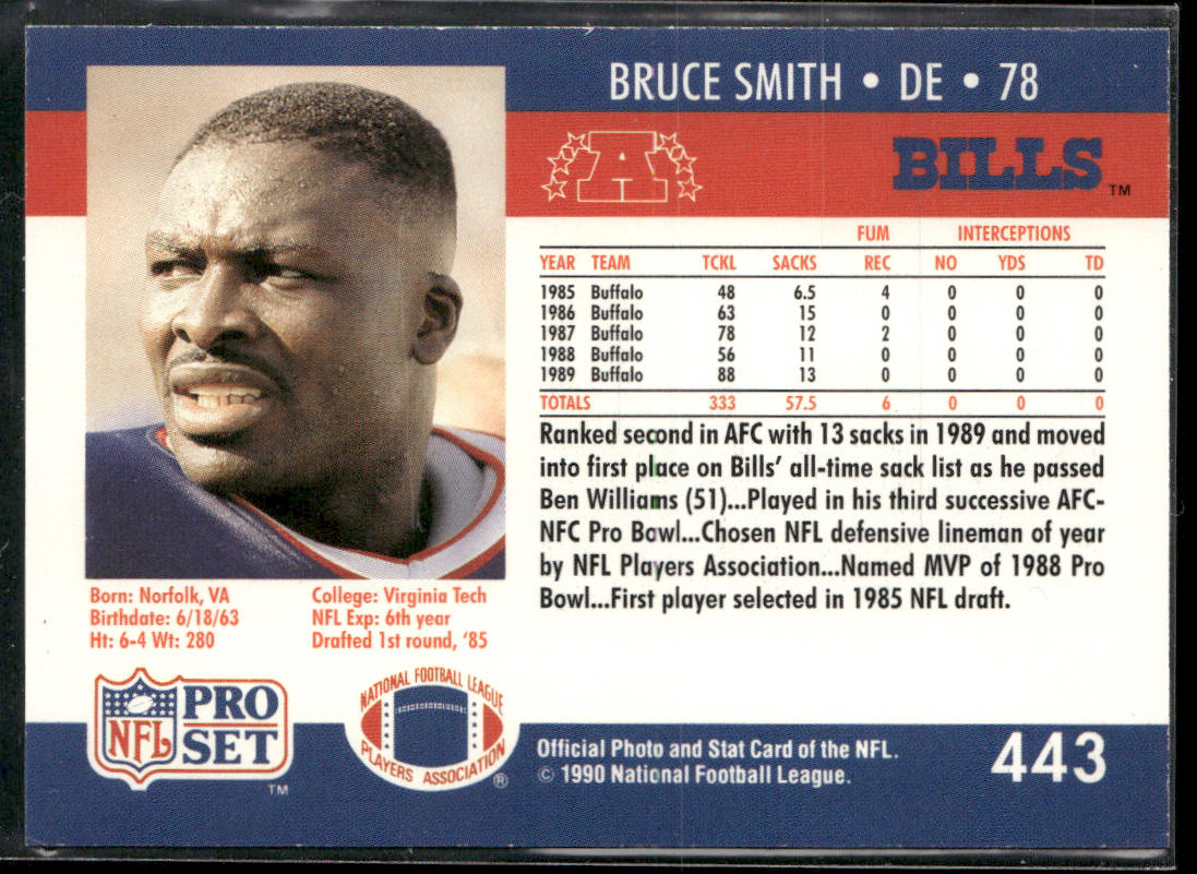 Bruce Smith 1990 Pro Set #443 Buffalo Bills