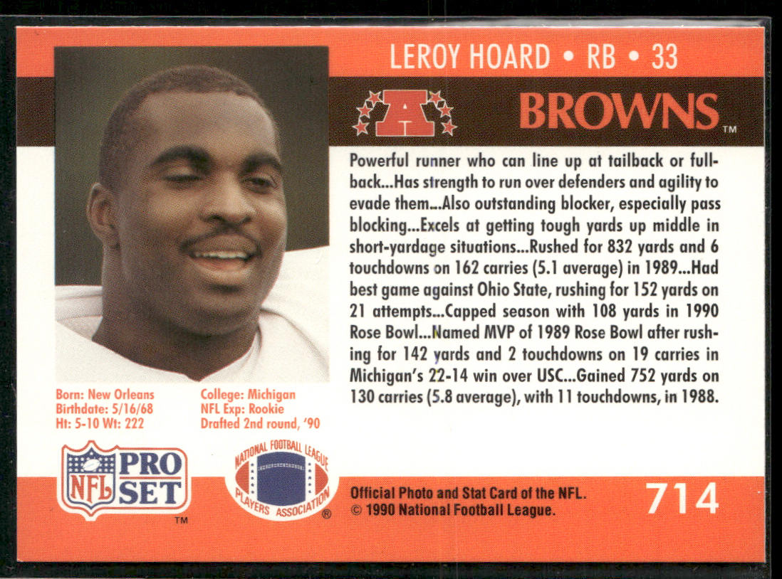 Leroy Hoard 1990 Pro Set #714 RC Cleveland Browns