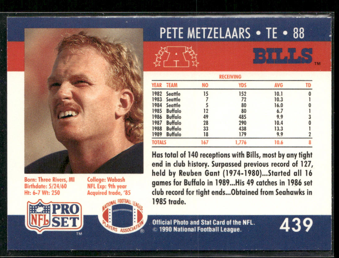 Pete Metzelaars 1990 Pro Set #439 Buffalo Bills