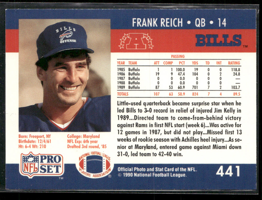 Frank Reich 1990 Pro Set #441 RC Buffalo Bills